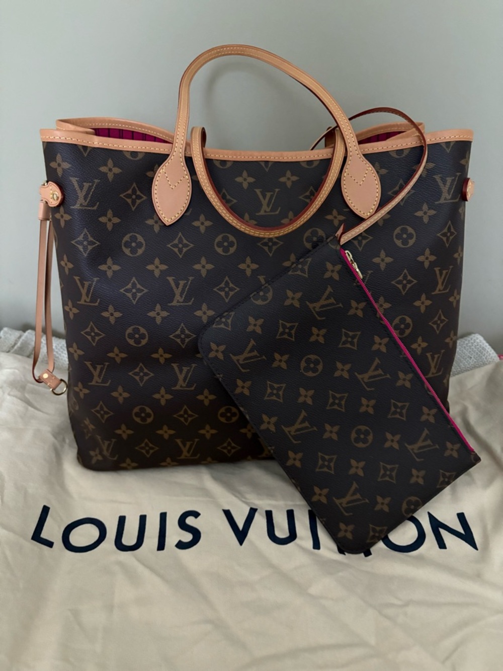 Pre-loved Louis Vuitton Brown Monogram Neverfull Tote Pivoine